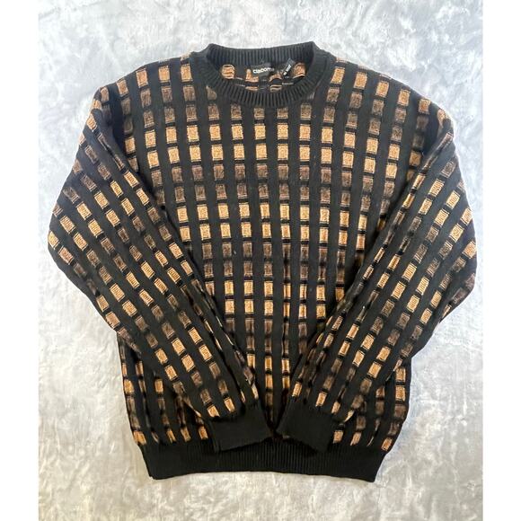 Vintage 90s chunky geometric print pullover crewneck sweater XL grandpa 3d knit - Picture 1 of 8